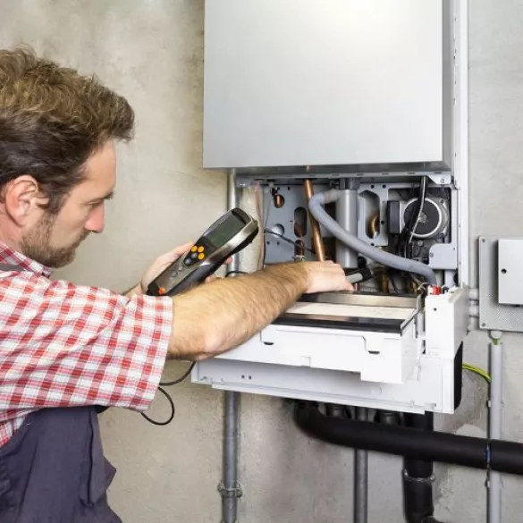 installateur vérifie une chaudière