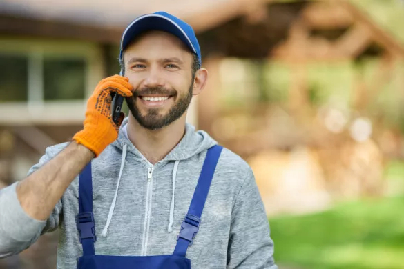 man in werkoutfit telefoneert met smartphone